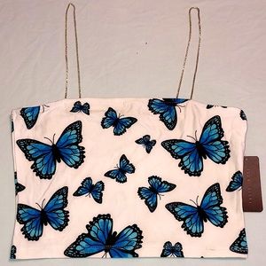 Faded Rose Butterfly Crop Top NWT
